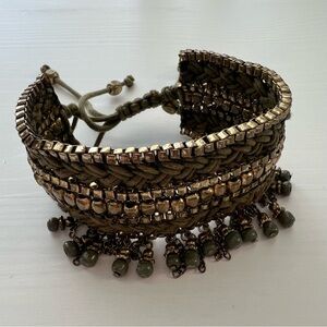 Green & Gold Woven Beaded Bracelet